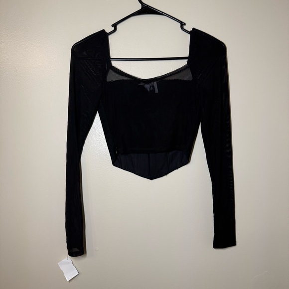 Princess Polly Black Mesh Long Sleeve Corset Top - Picture 2 of 3